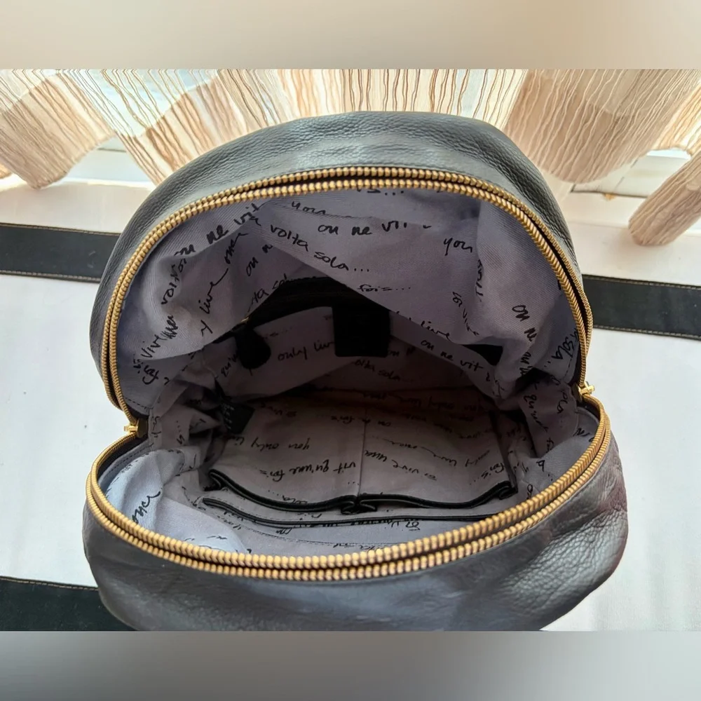 Ash Black Leather Backpack with Gold Chain Accents - Picture 6 of 8